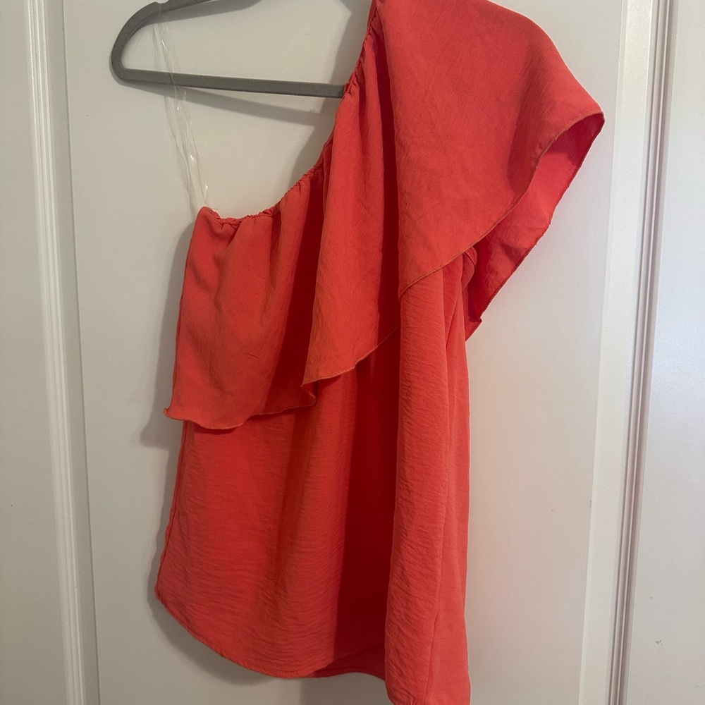 BiBi Coral One-Shoulder Top- coral